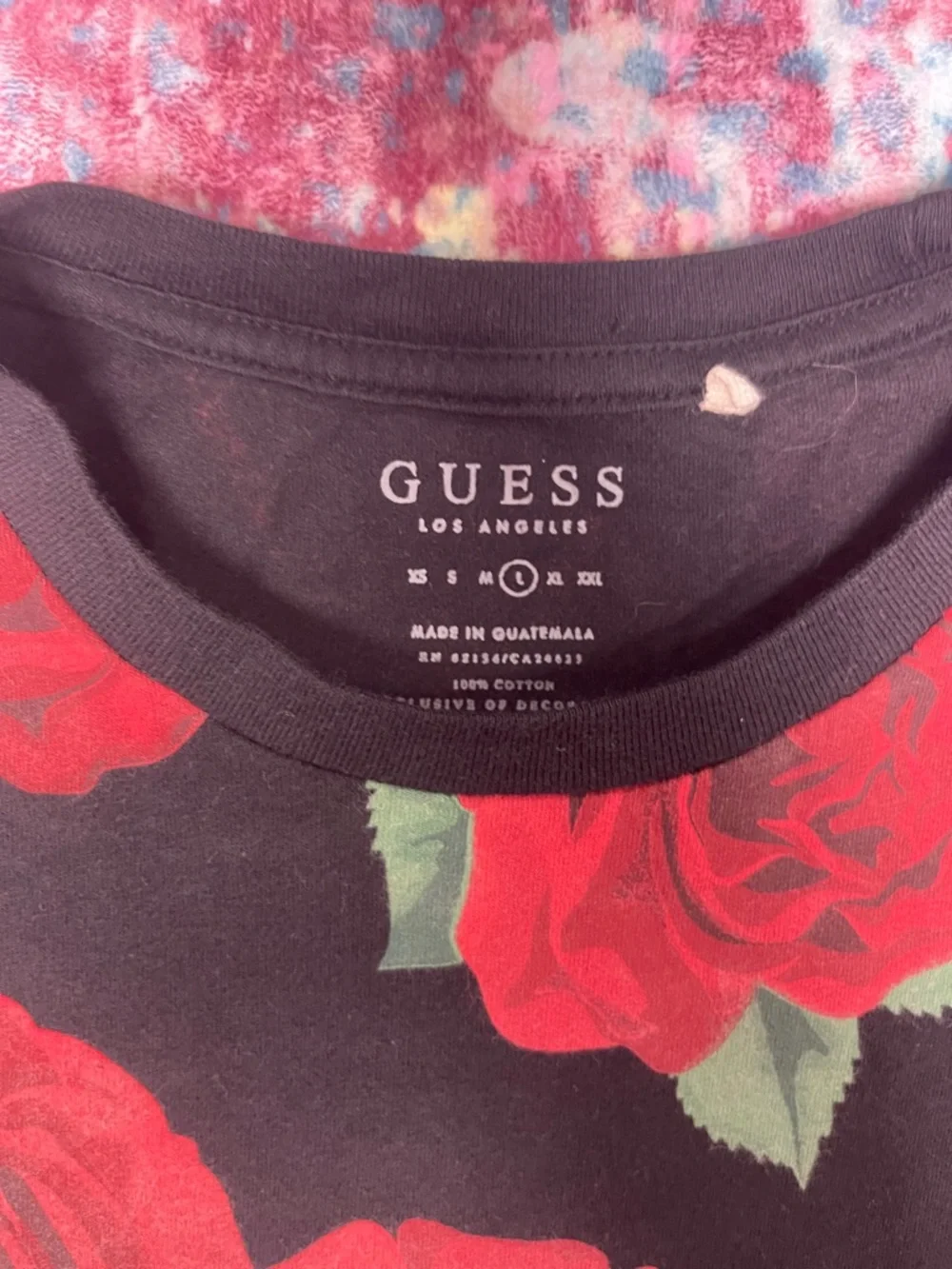 GUESS Black Tee with Red Rose Allover Print - Picture 2 of 8
